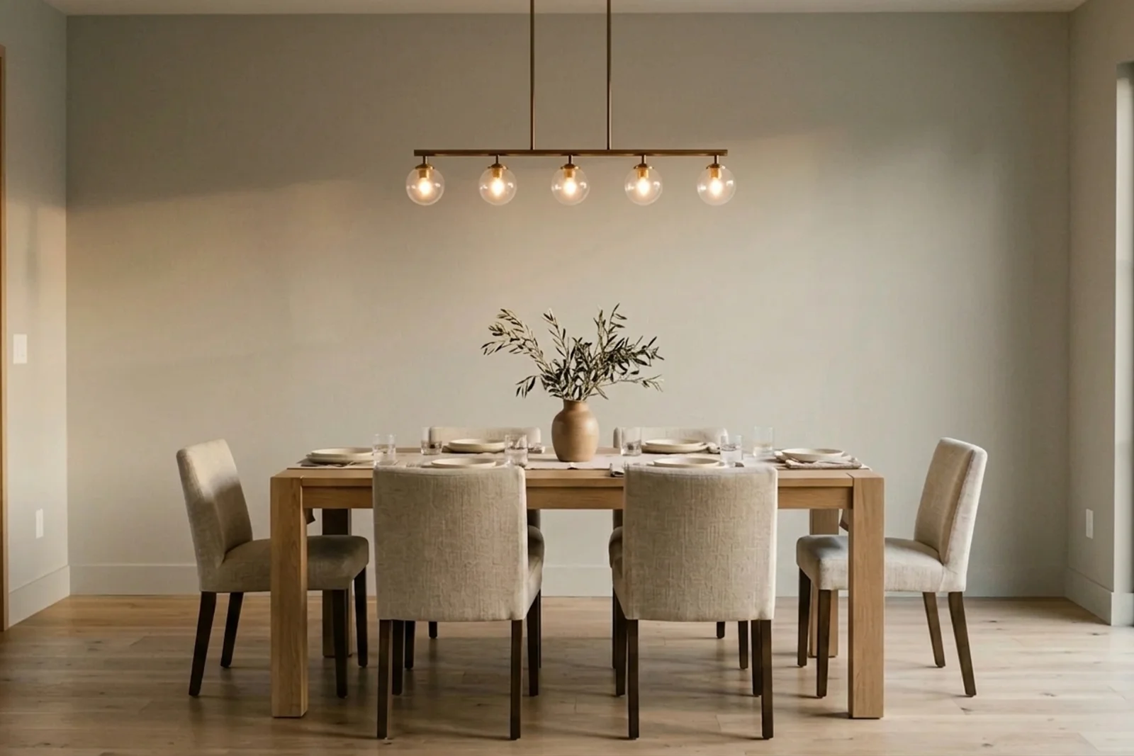 Revere Pewter HC-172 on the walls of a dining room. AI-assisted composite.