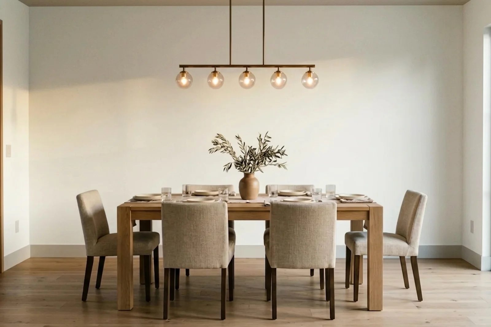 Simply White OC-117 on the walls of a dining room. AI-assisted composite.