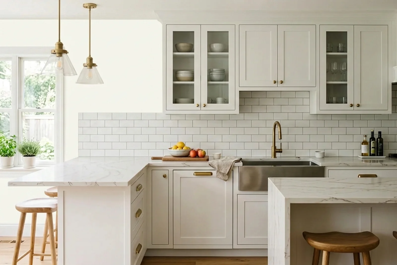 Simply White OC-117 on the walls of a kitchen. AI-assisted composite.
