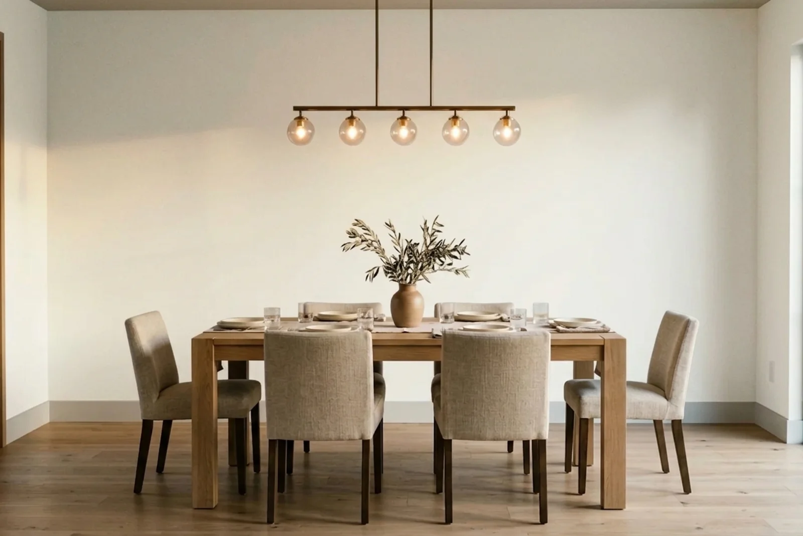 White Dove OC-17 on the walls of a dining room. AI-assisted composite.