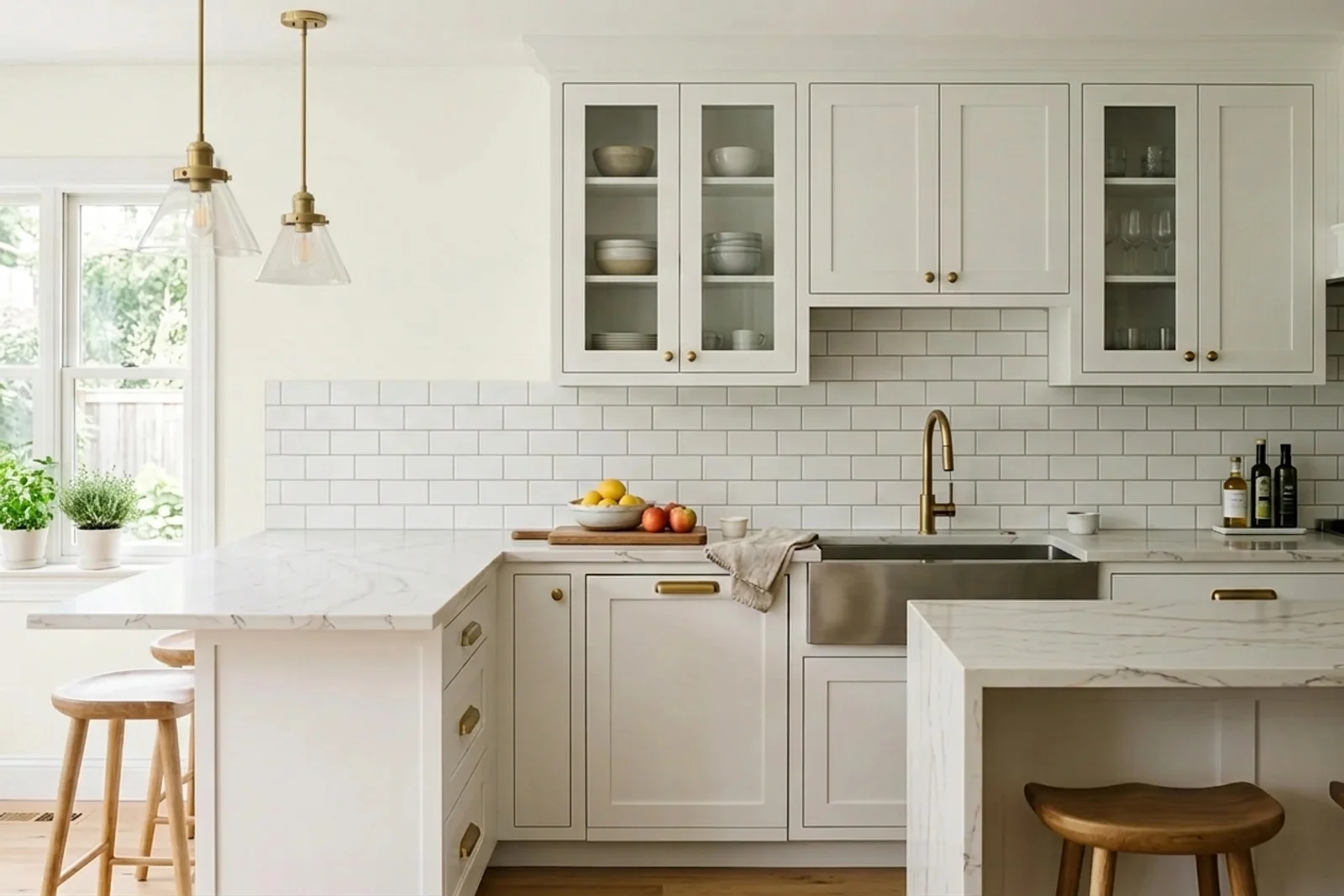 White Dove OC-17 on the walls of a kitchen. AI-assisted composite.