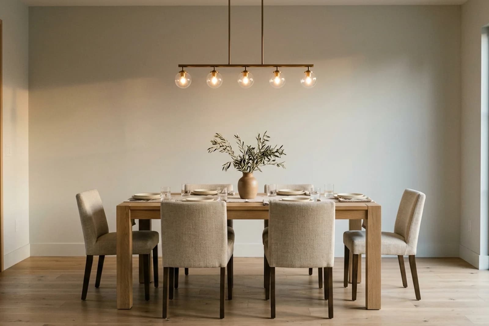 Dining Room with neutral-toned painted walls. AI-assisted visualization.