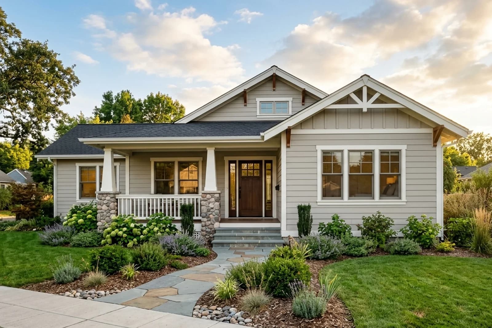 Exterior with neutral-toned painted walls. AI-assisted visualization.