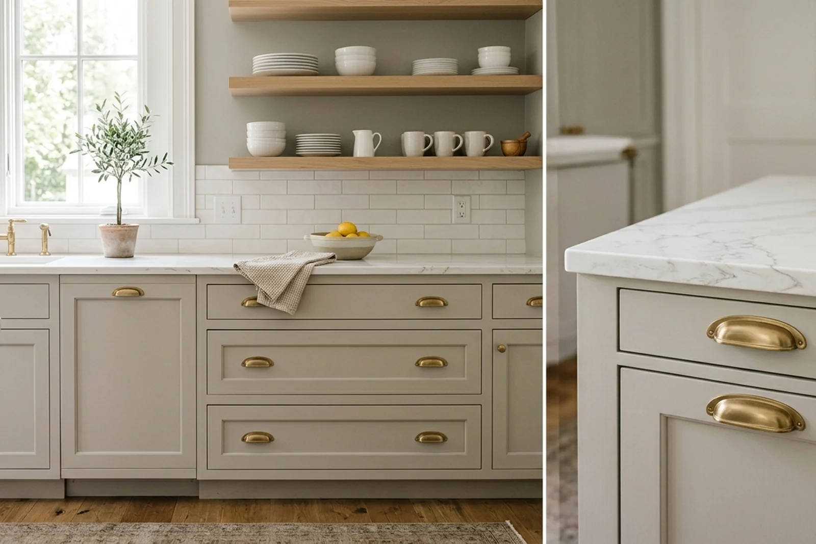 Kitchen Cabinets with neutral-toned painted walls. AI-assisted visualization.