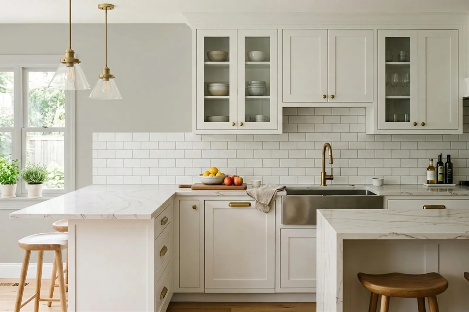 Repose Gray SW 7015 on the walls of a kitchen. AI-assisted composite.
