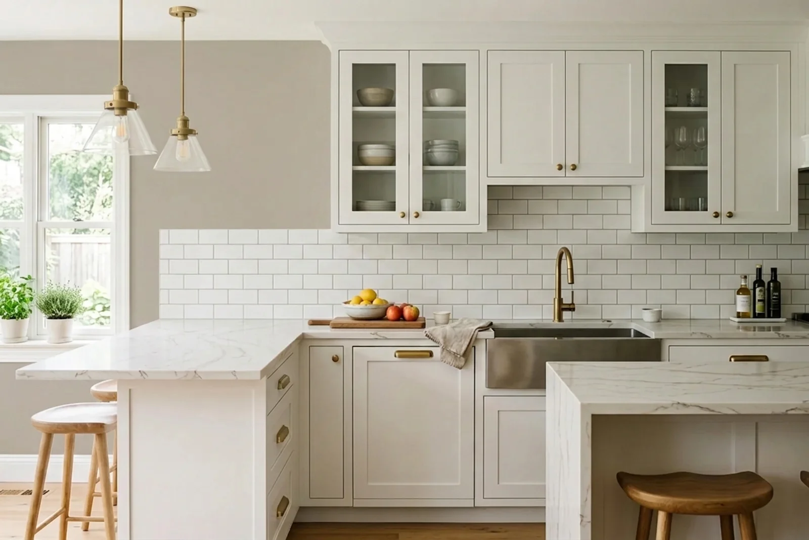 Accessible Beige SW 7036 on the walls of a kitchen. AI-assisted composite.