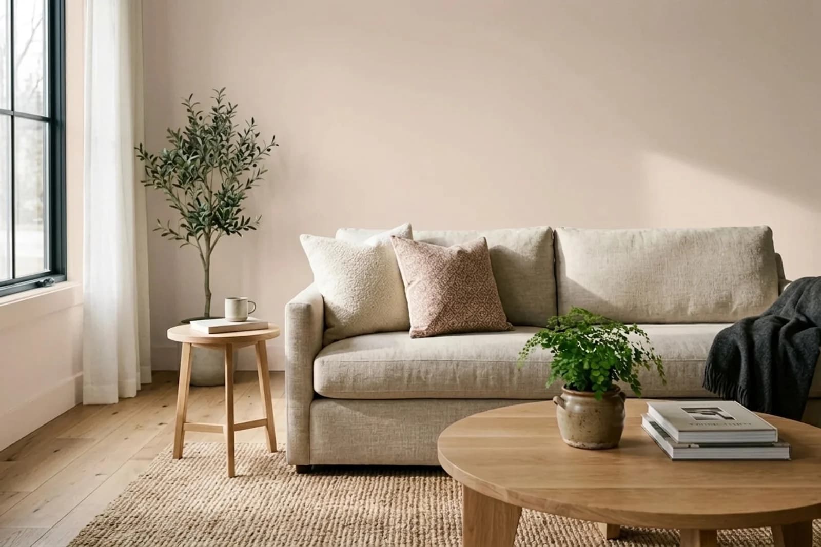 Asian Paints Summer Blush-n 0945 on the walls of a living room — AI-assisted visualization
