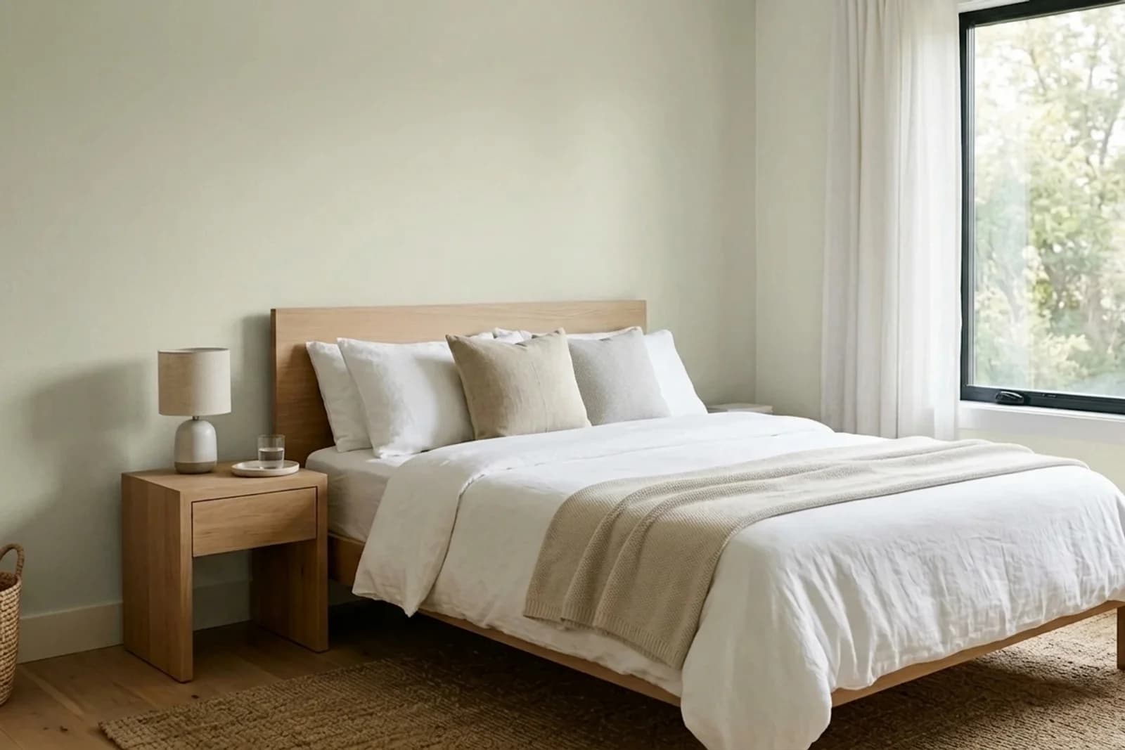 Asian Paints Tapestry 0972 on the walls of a bedroom — AI-assisted visualization