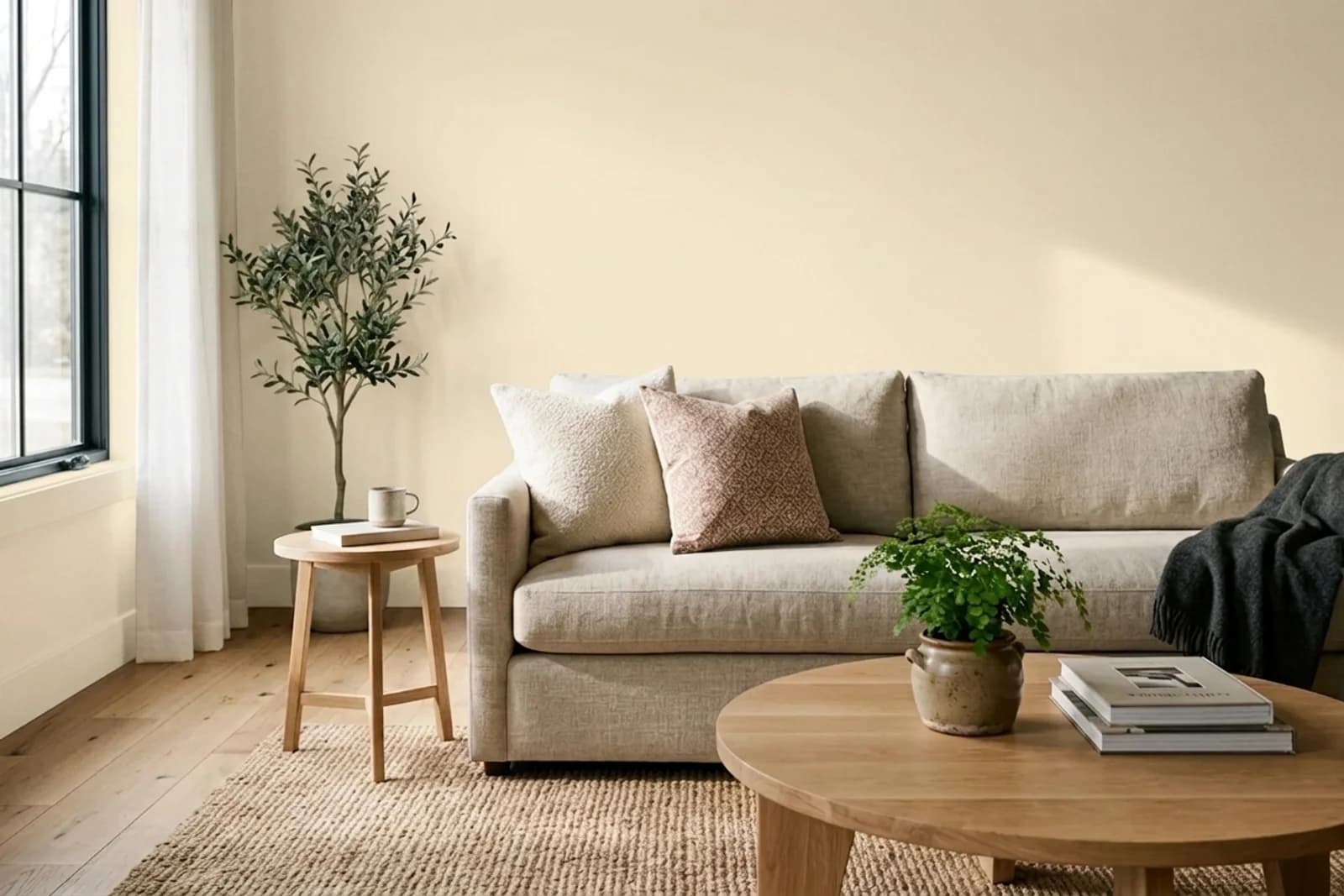 Asian Paints Candle Wick 7907 on the walls of a living room — AI-assisted visualization