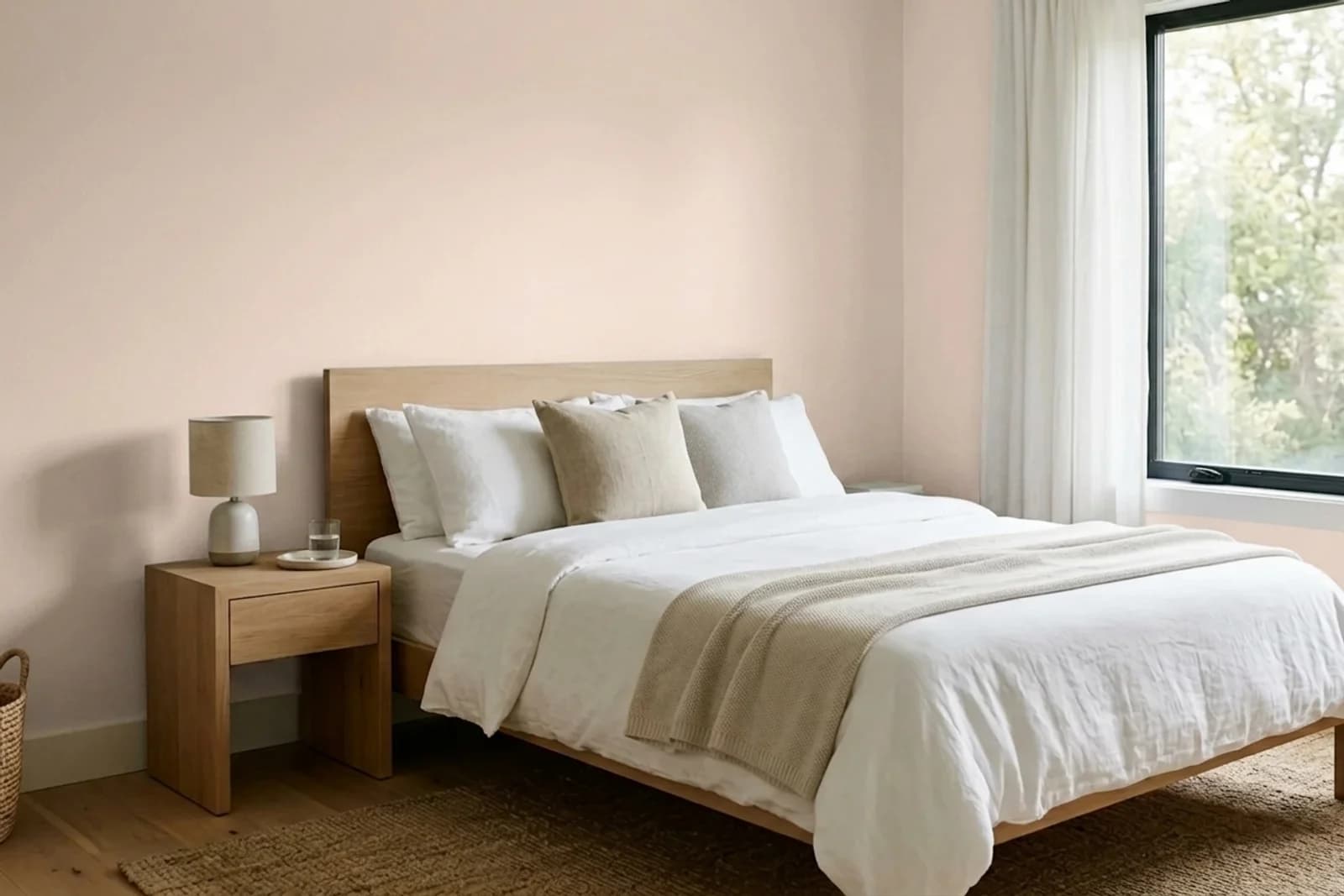 Asian Paints Soft Chenille 8036 on the walls of a bedroom — AI-assisted visualization