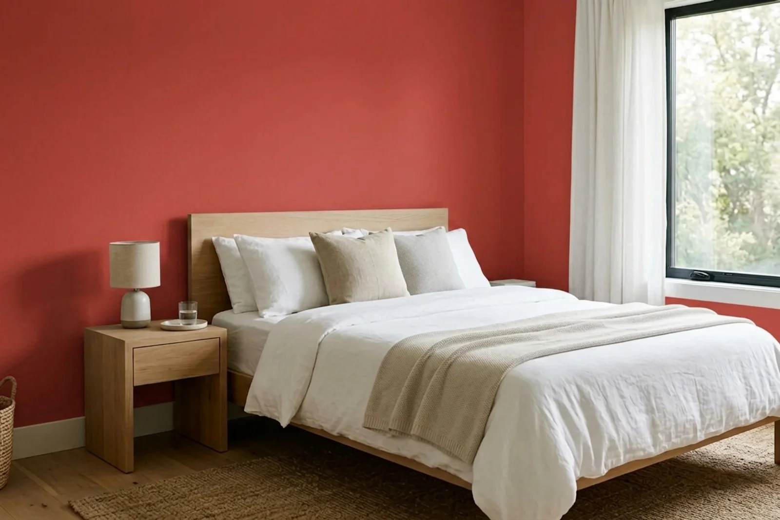 Asian Paints Salsa 8061 on the walls of a bedroom — AI-assisted visualization