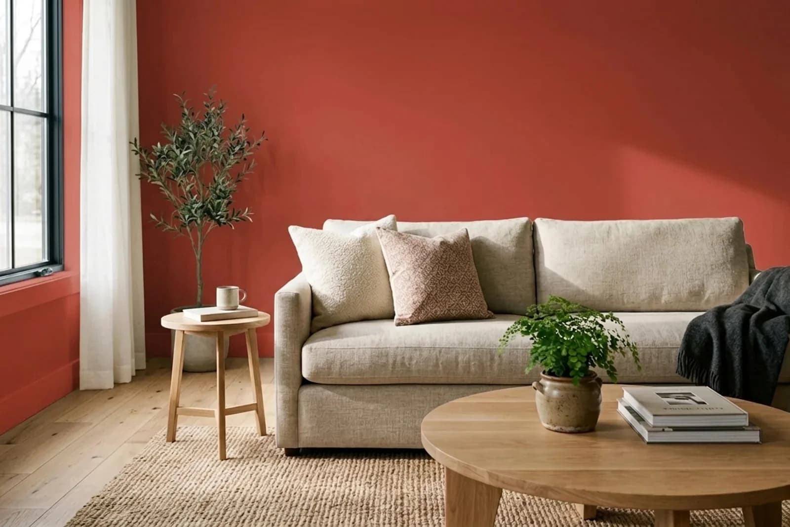 Asian Paints Salsa 8061 on the walls of a living room — AI-assisted visualization
