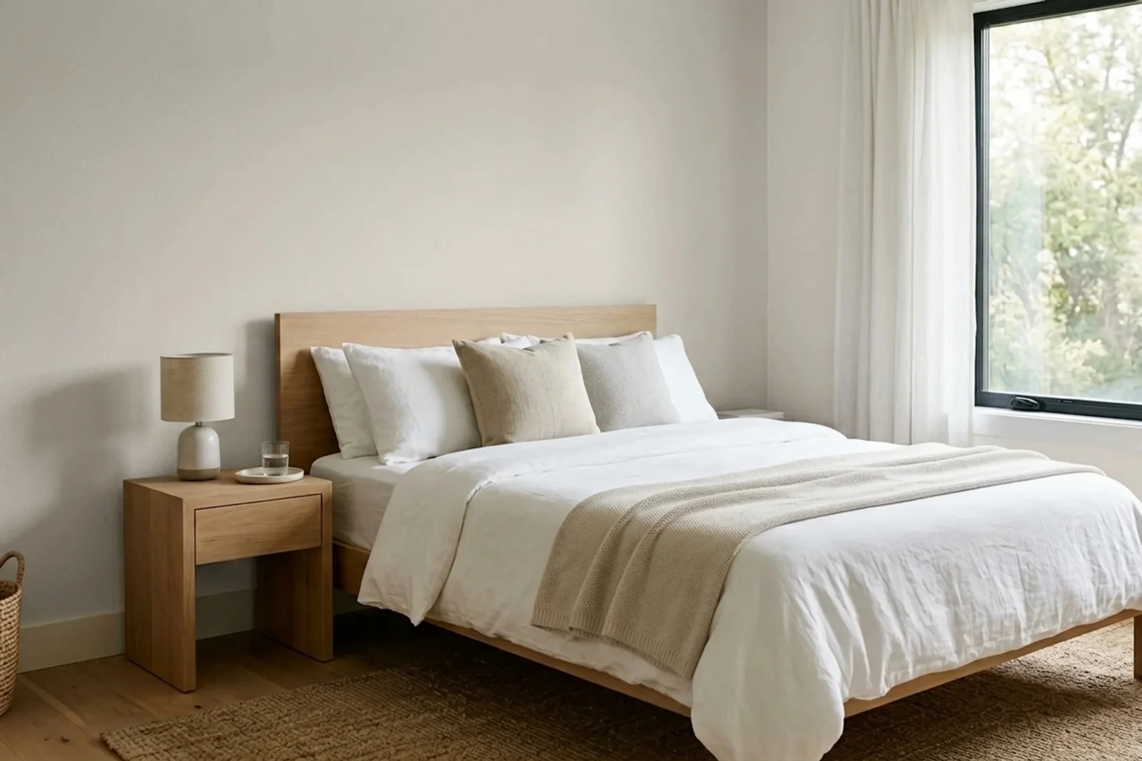 Asian Paints Grey Tint 8435 on the walls of a bedroom — AI-assisted visualization