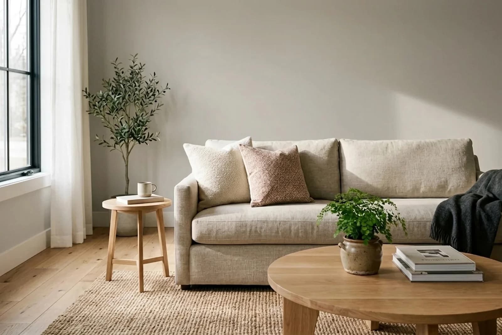 Asian Paints Grey Tint 8435 on the walls of a living room — AI-assisted visualization