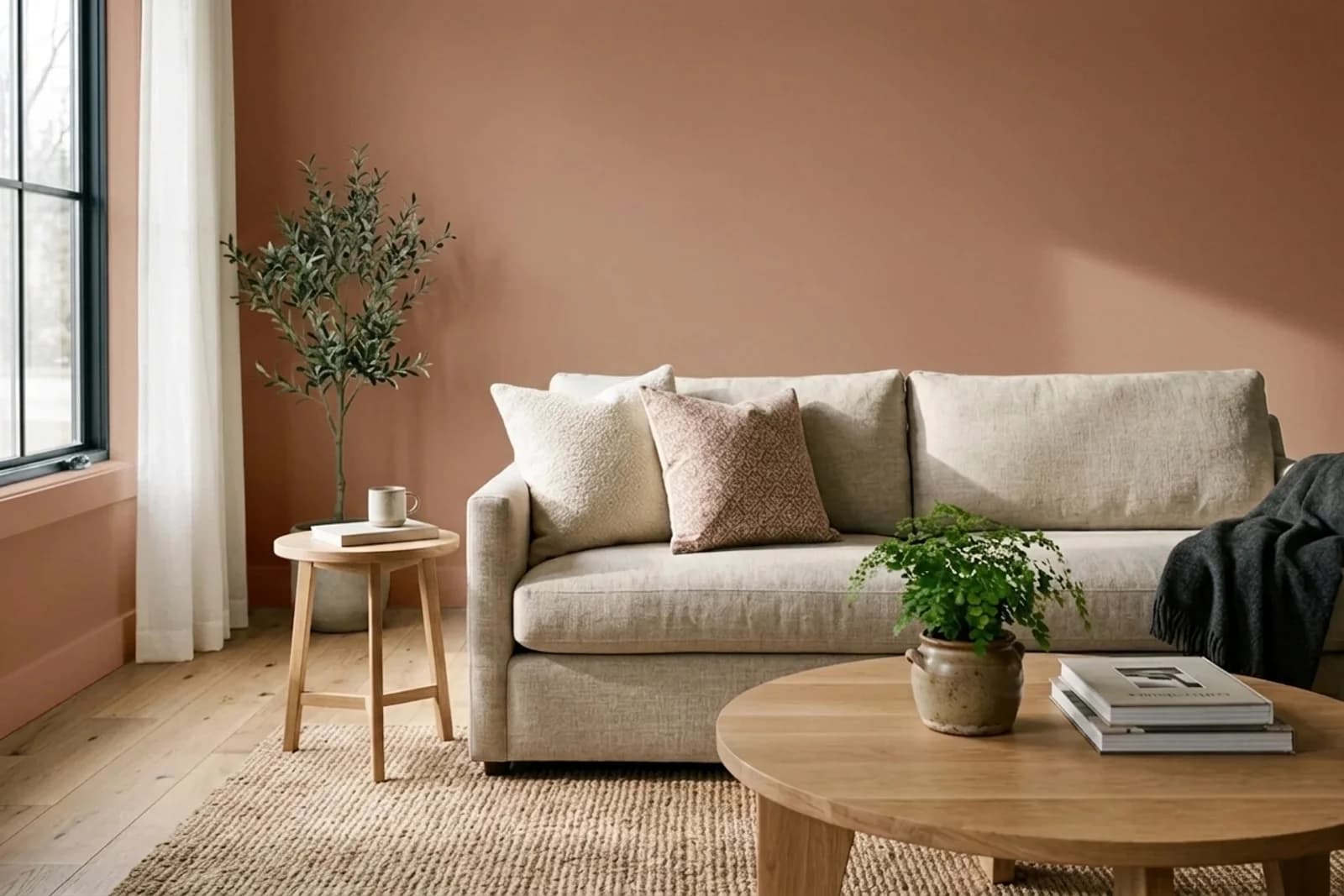Asian Paints Indian Spice 8568 on the walls of a living room — AI-assisted visualization