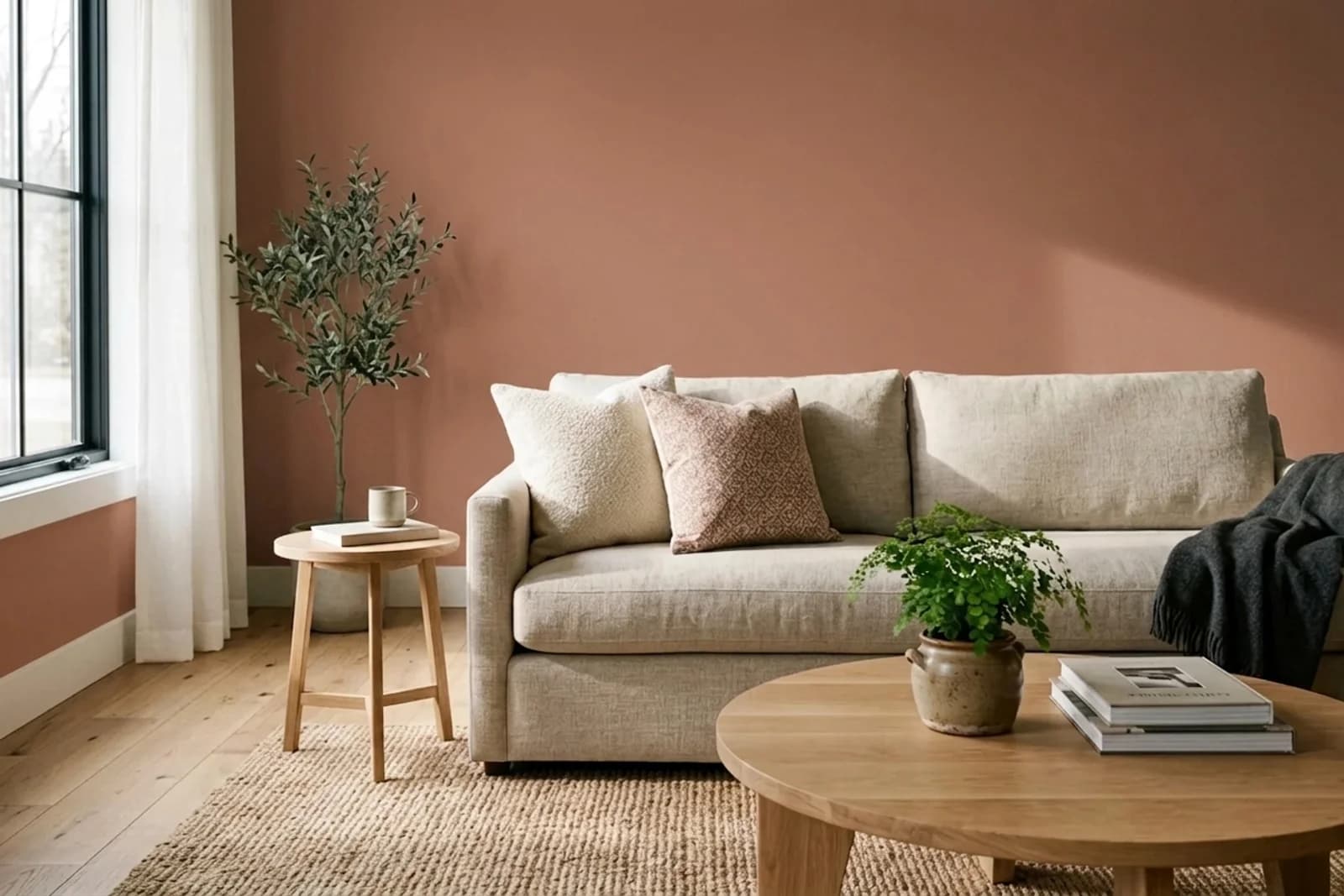 Asian Paints Marco Polo 8607 on the walls of a living room — AI-assisted visualization
