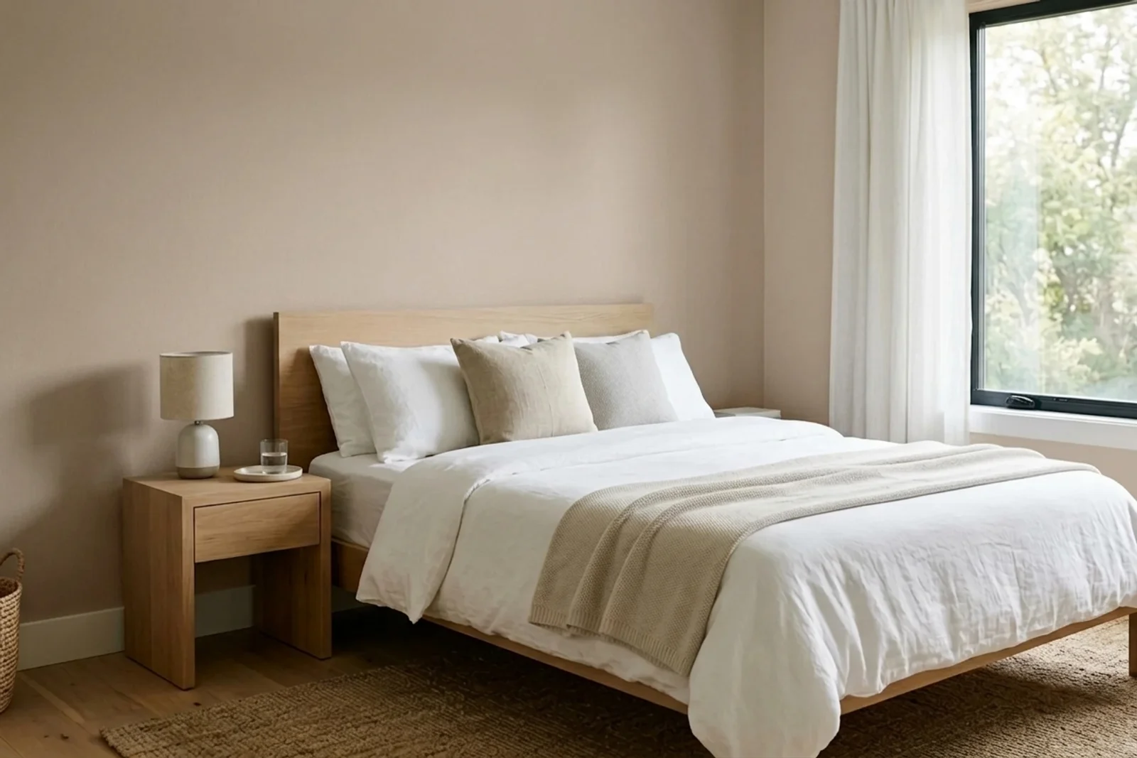 Asian Paints Beige Rage 8770 on the walls of a bedroom — AI-assisted visualization