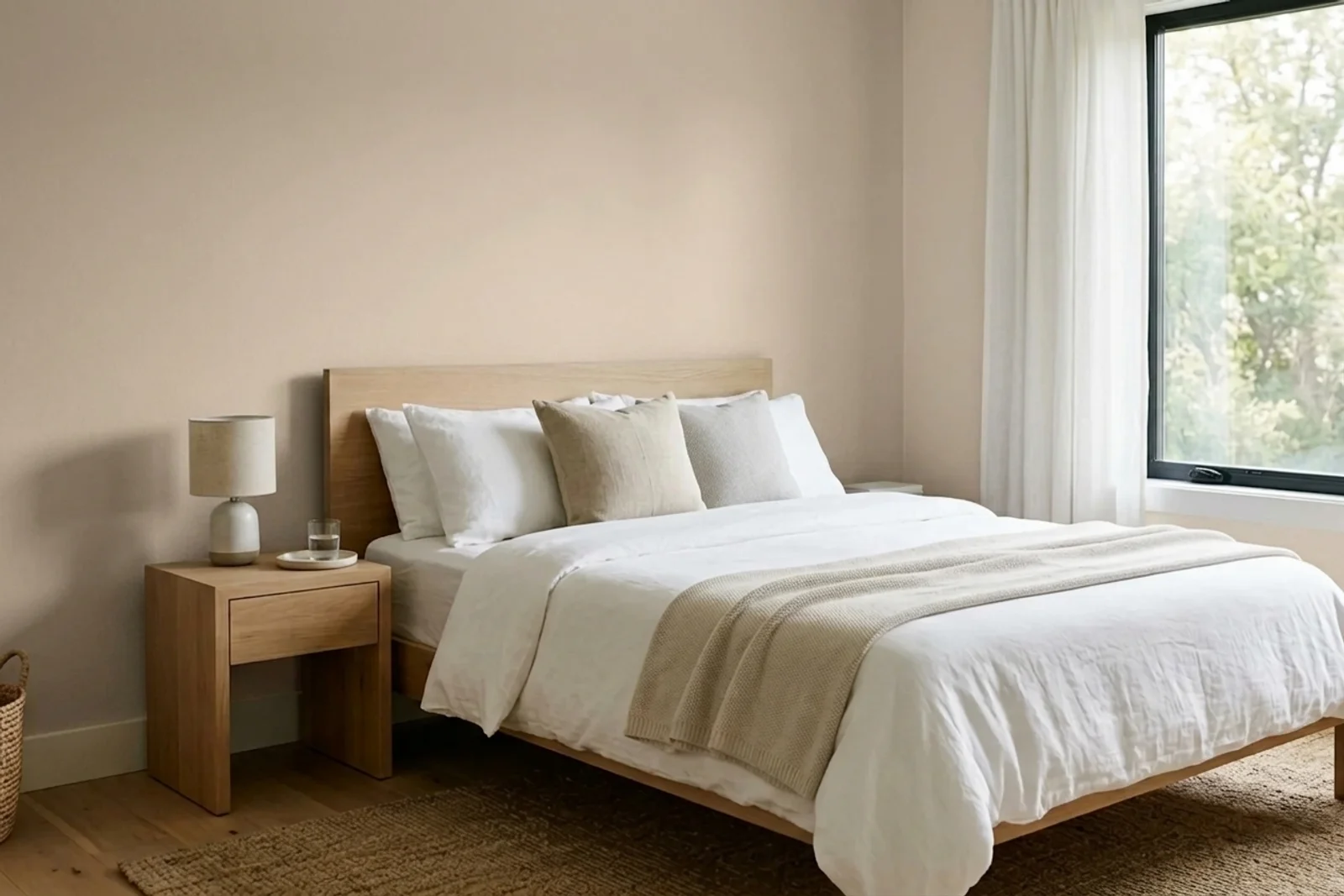 Asian Paints Desert Dreams 8779 on the walls of a bedroom — AI-assisted visualization