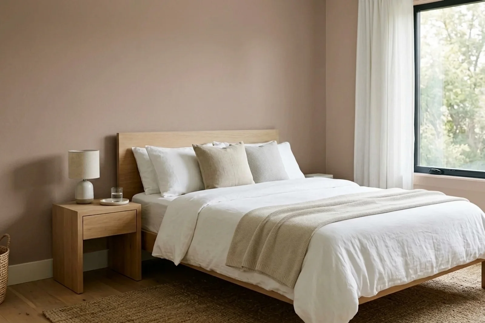Asian Paints Cream Drop 9523 on the walls of a bedroom — AI-assisted visualization