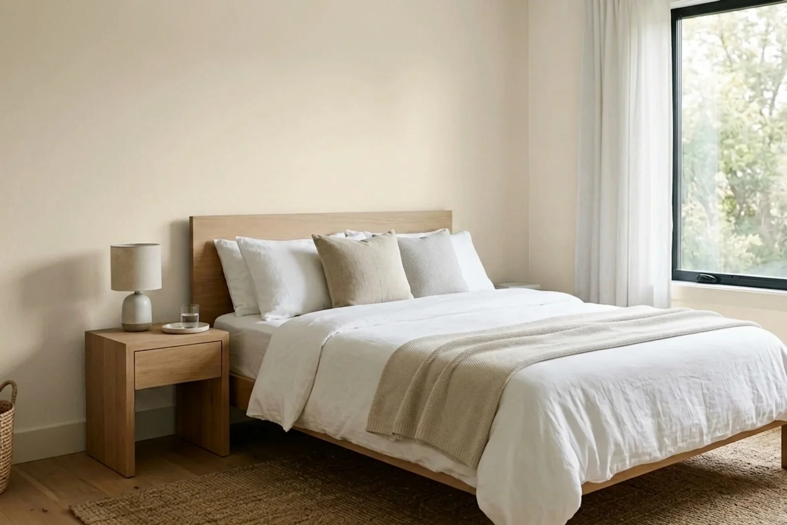 Asian Paints Harmony L147 on the walls of a bedroom — AI-assisted visualization