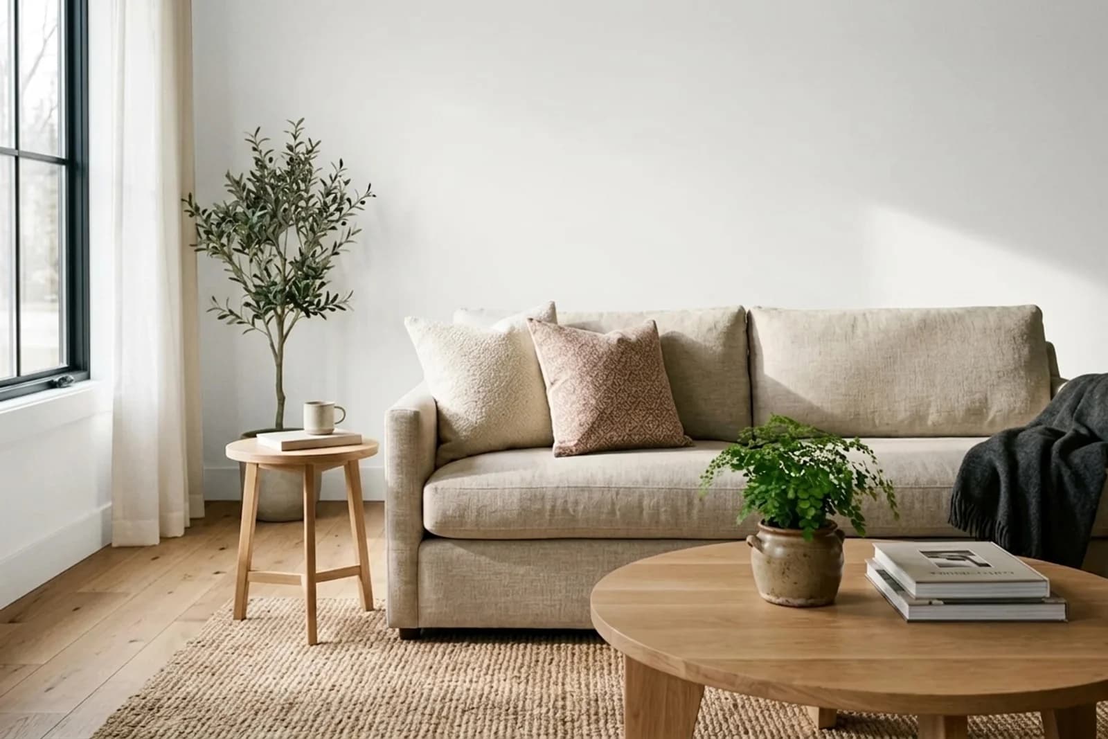 Asian Paints Absolute White L161 on the walls of a living room — AI-assisted visualization