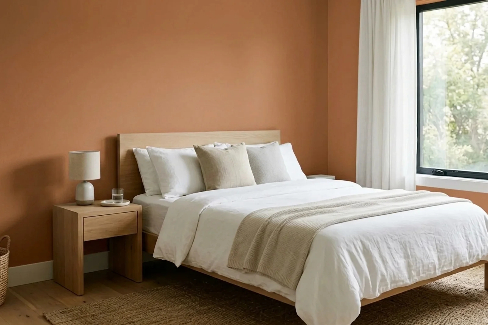 Dulux Spiced Terracotta 233394 on the walls of a bedroom — AI-assisted visualization