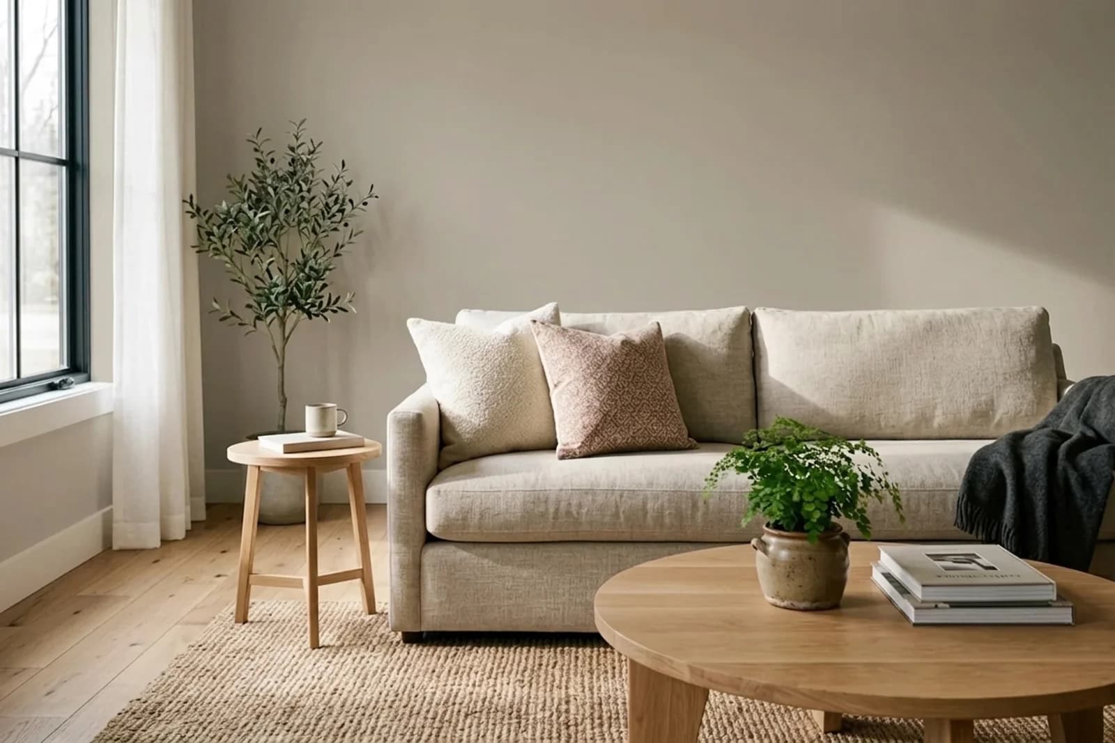 Dulux Australia Wombat Forest SN3H9 on the walls of a living room — AI-assisted visualization