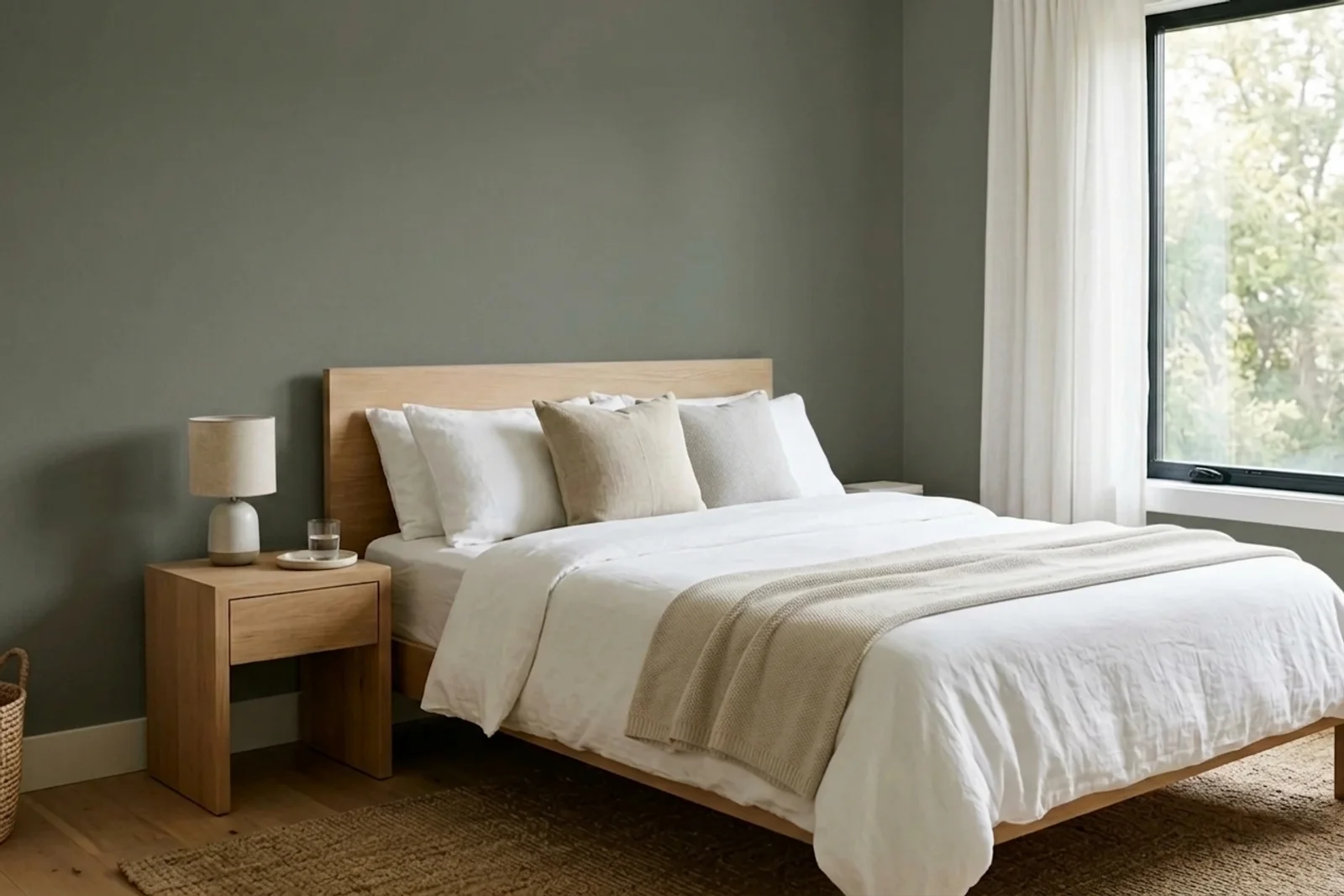 Jotun NORTHERN MYSTIC 7613 on the walls of a bedroom — AI-assisted visualization