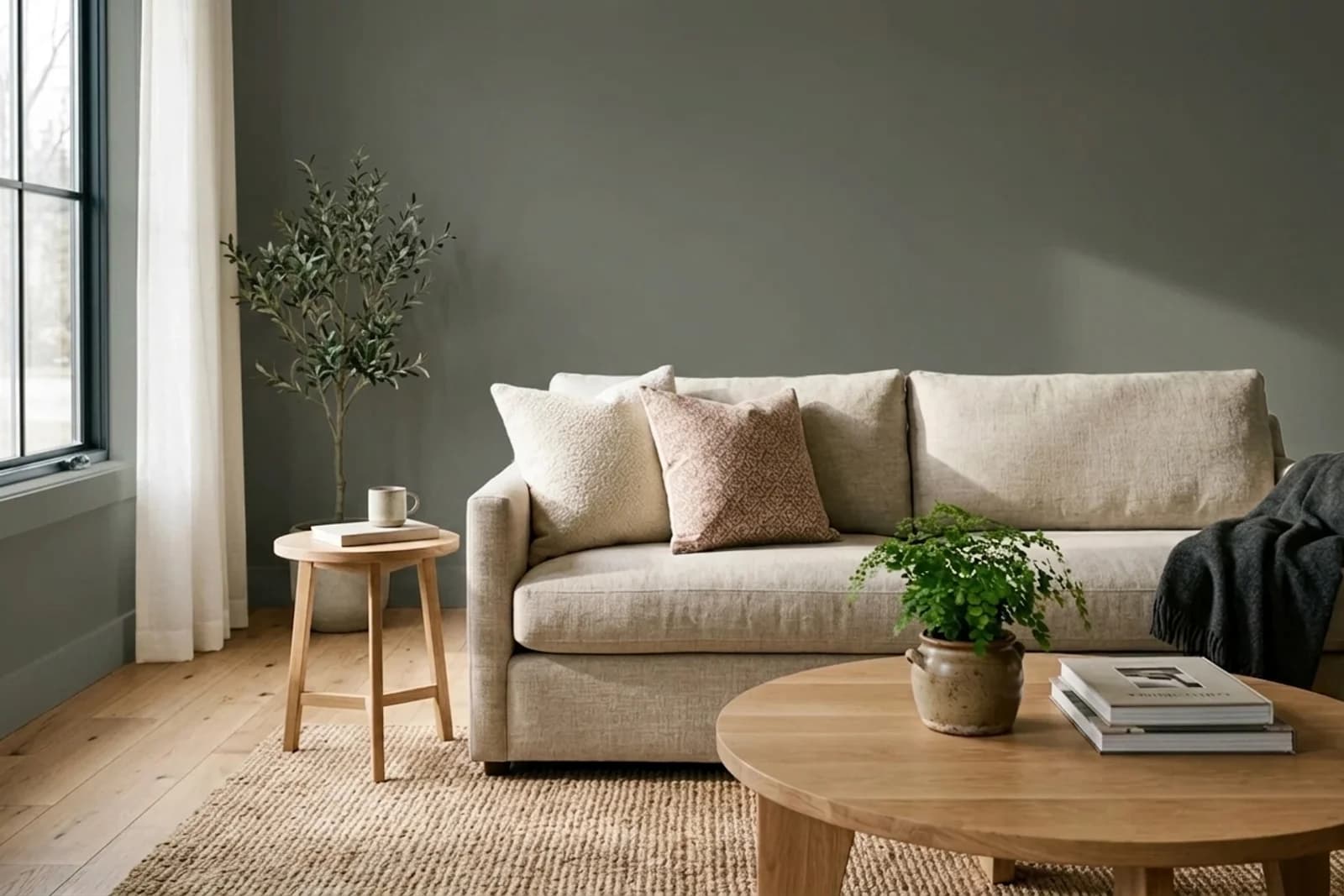 Jotun NORTHERN MYSTIC 7613 on the walls of a living room — AI-assisted visualization