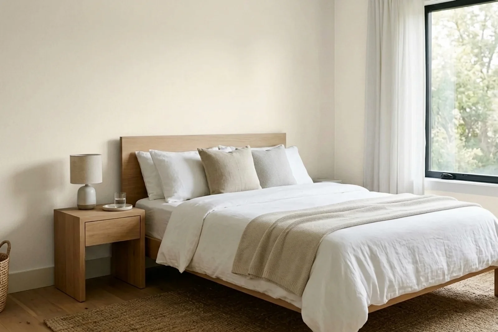 Nippon Paint White Lace NP OW 1004P on the walls of a bedroom — AI-assisted visualization