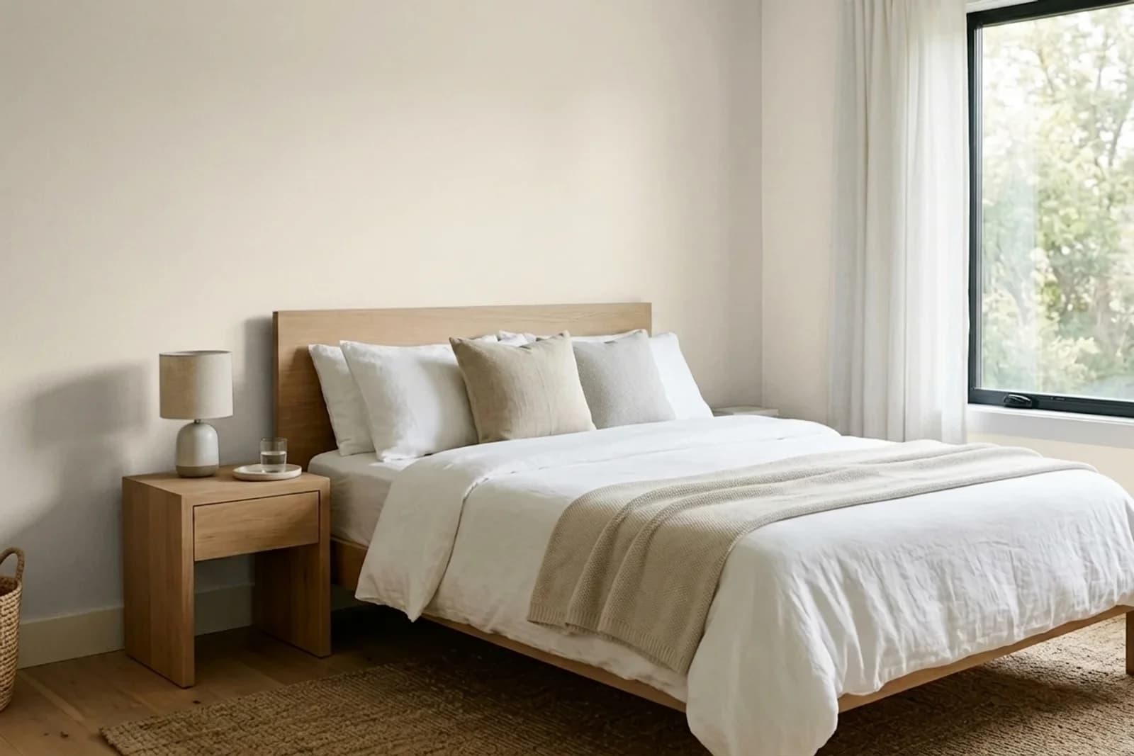Nippon Paint Soft Tissue NP OW 1011P on the walls of a bedroom — AI-assisted visualization