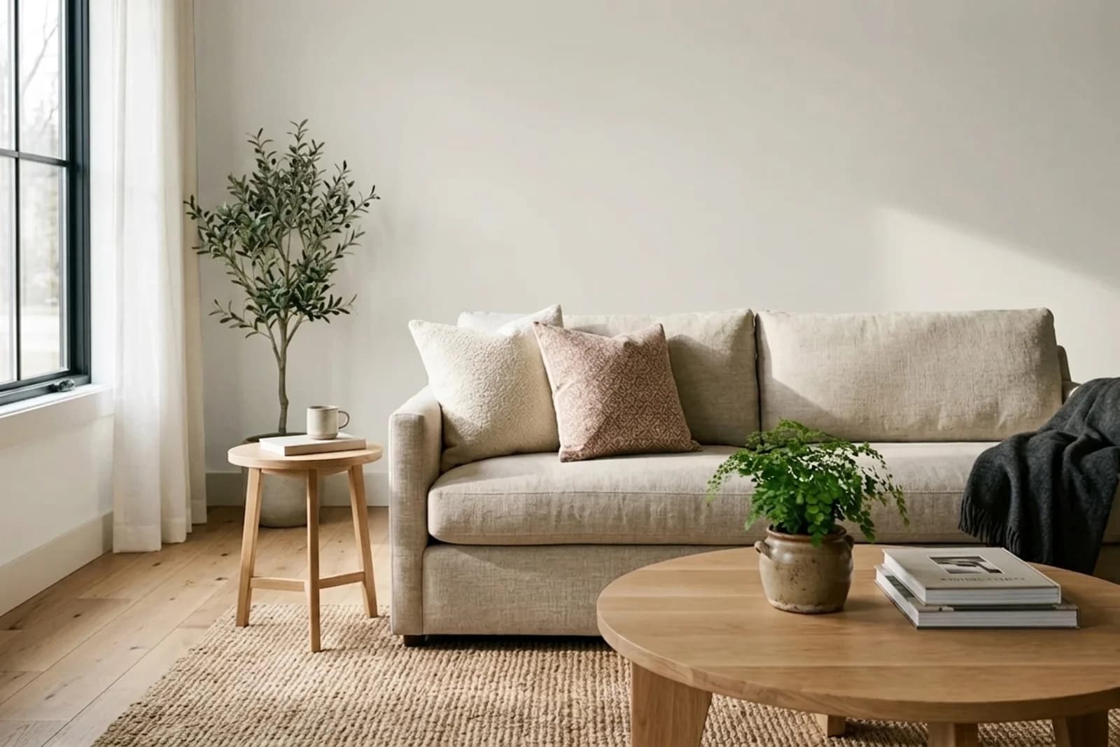 Nippon Paint Ash White NP OW 1082P on the walls of a living room — AI-assisted visualization