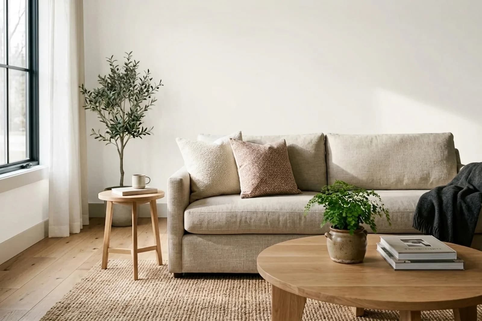 Nippon Paint Snow Flakes NP OW 2210P on the walls of a living room — AI-assisted visualization