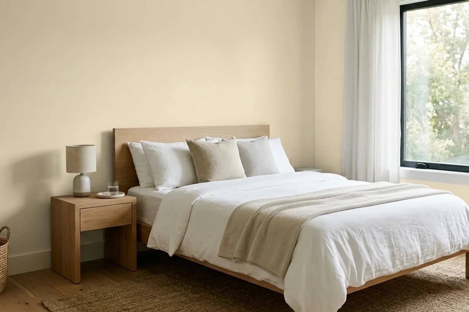 Nippon Paint Ivory NP OW 2251P on the walls of a bedroom — AI-assisted visualization