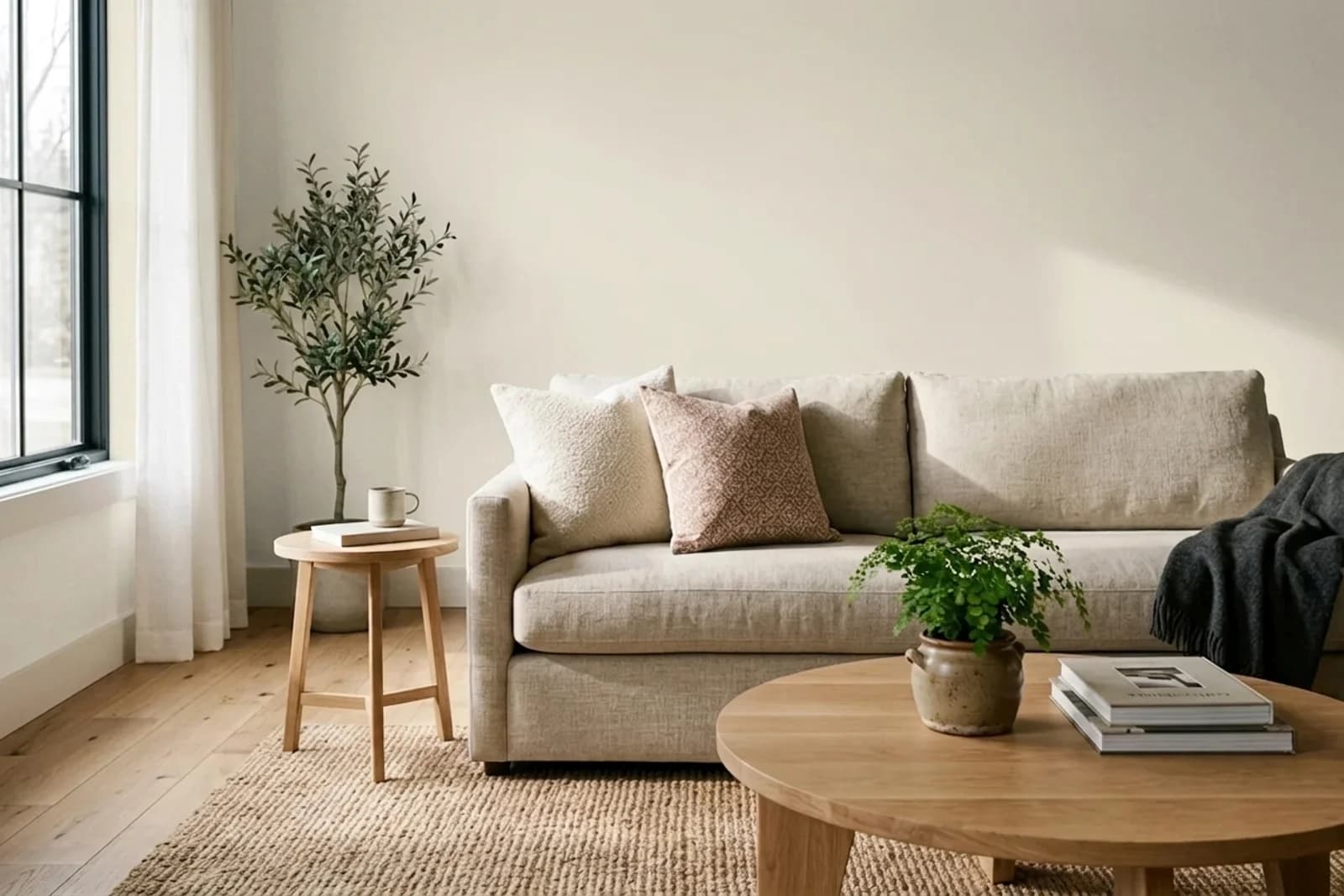 PPG Paints Colonial White 1097-1 on the walls of a living room — AI-assisted visualization