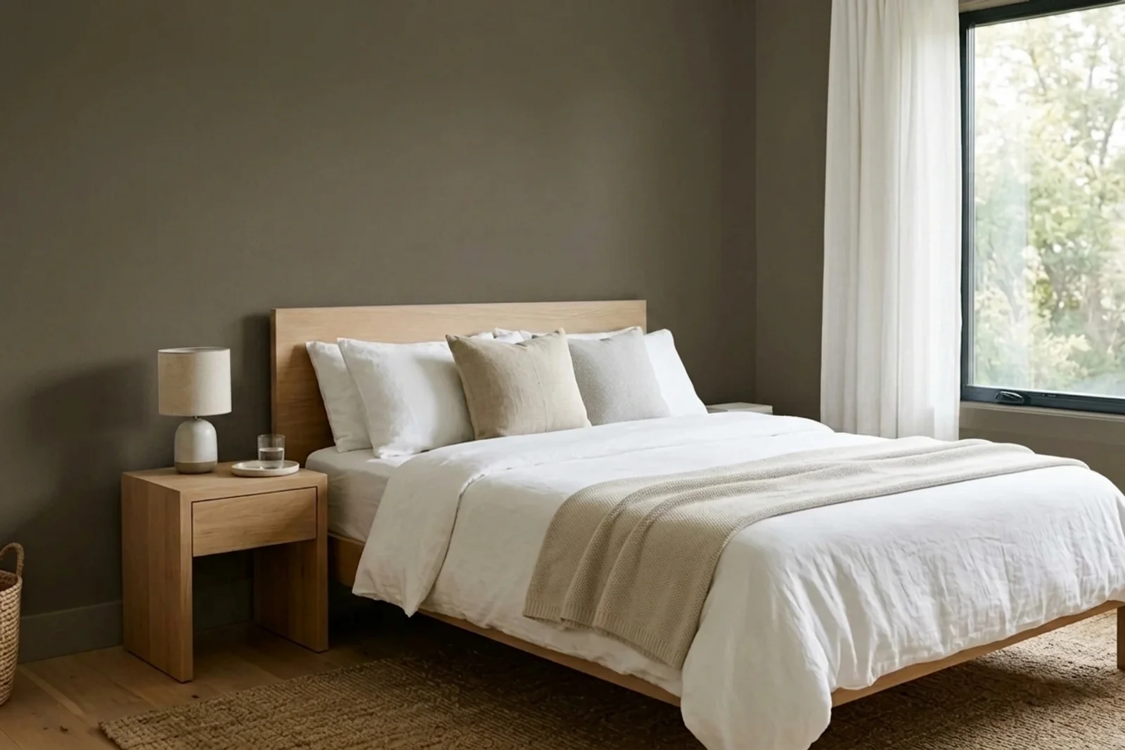 Sherwin-Williams Enduring Bronze SW 7055 on the walls of a bedroom — AI-assisted visualization