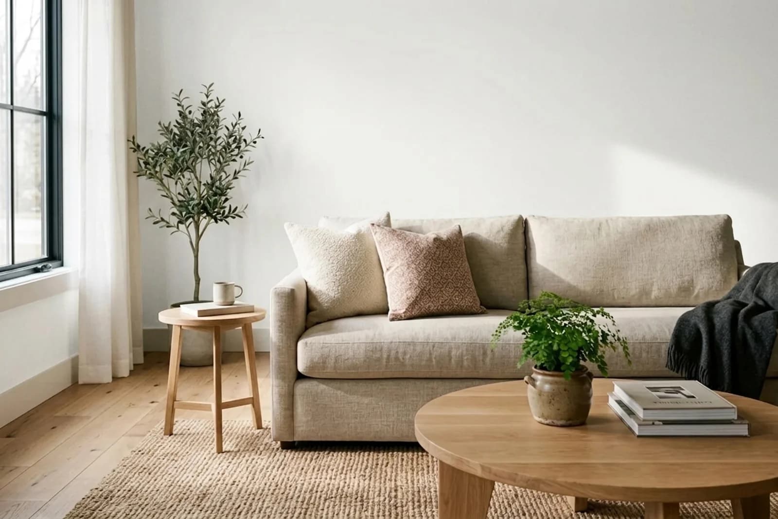 Sherwin-Williams UltraWhite SW 9500 on the walls of a living room — AI-assisted visualization