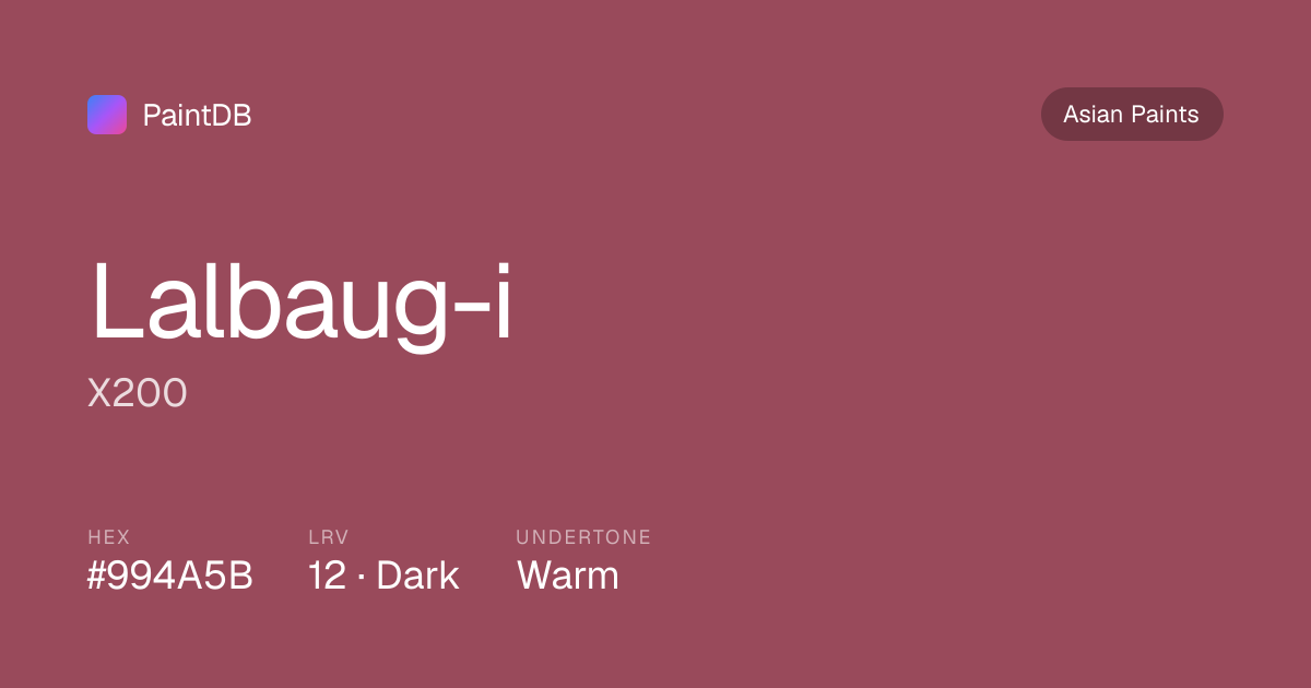 Asian Paints Lalbaug-i (X200) — Warm Pink, LRV 12 | PaintDB