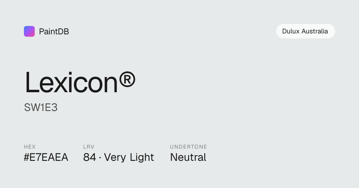 Dulux Australia SW1E3 Lexicon® — White, LRV 84 | PaintDB