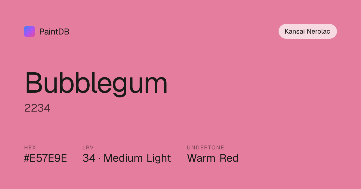 Kansai Nerolac 2234 Bubblegum — Pink, LRV 34 | PaintDB