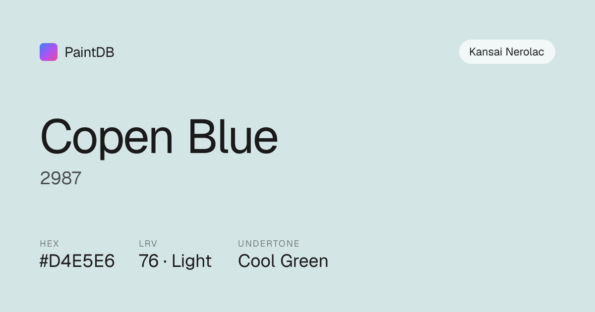 Kansai Nerolac Copen Blue (2987) — Blue, LRV 76 | PaintDB