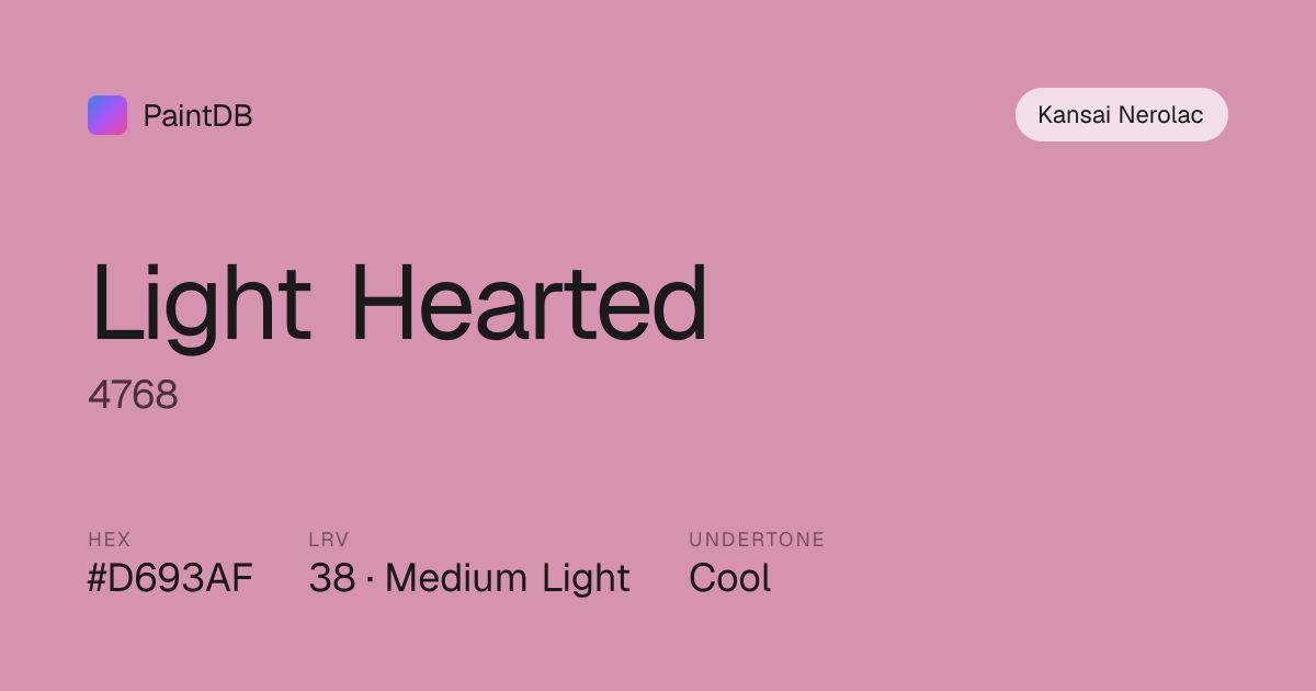 Kansai Nerolac 4768 Light Hearted — Pink, LRV 38 | PaintDB