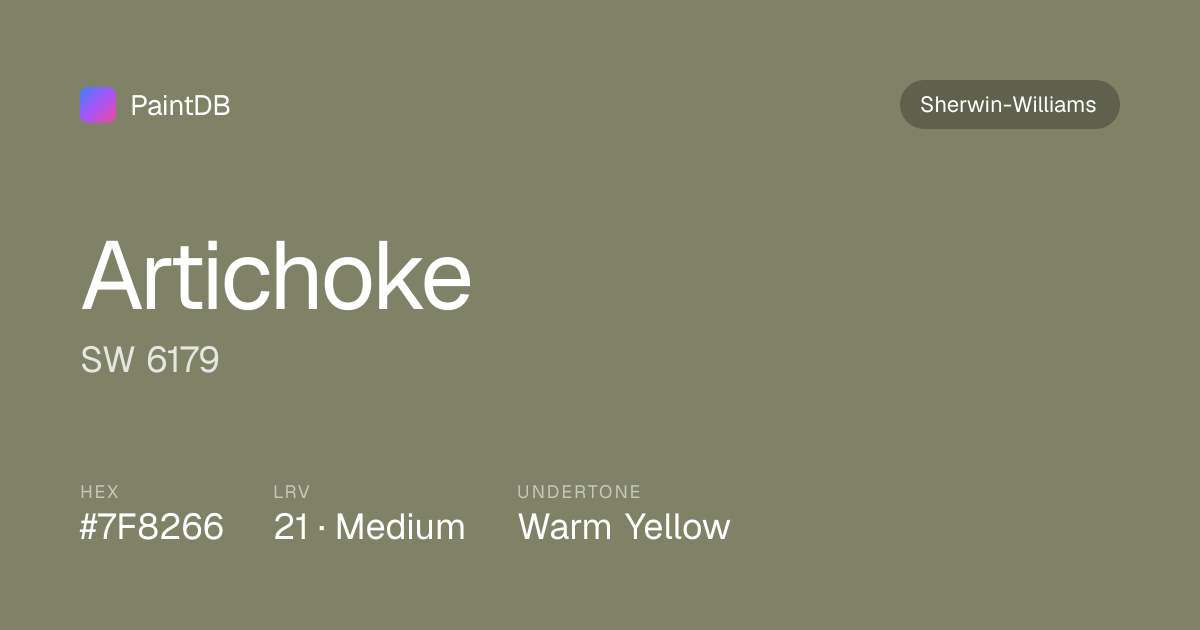 Sherwin-Williams SW 6179 Artichoke — Warm Green, LRV 21 | PaintDB
