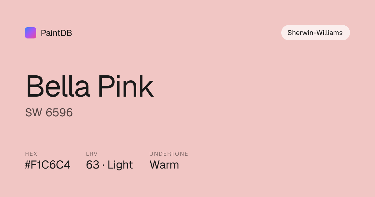 Sherwin-Williams Bella Pink (SW 6596) — Warm Pink, LRV 63 | PaintDB
