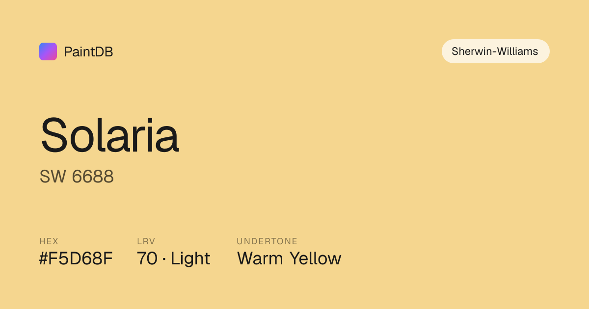 Sherwin-Williams SW 6688 Solaria — Warm Yellow, LRV 70 | PaintDB