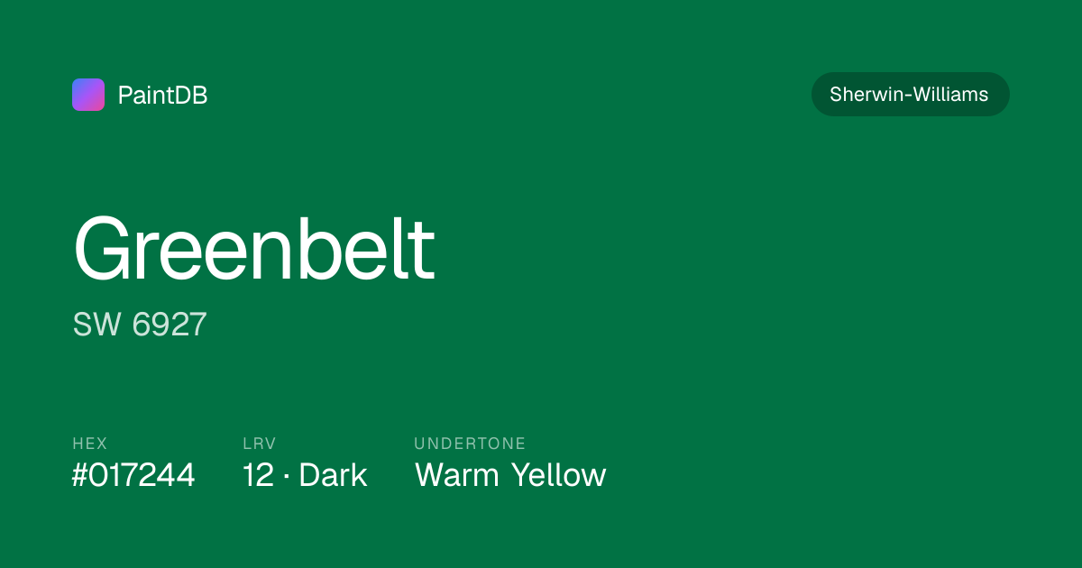 Sherwin-Williams SW 6927 Greenbelt — Warm Green, LRV 12 | PaintDB