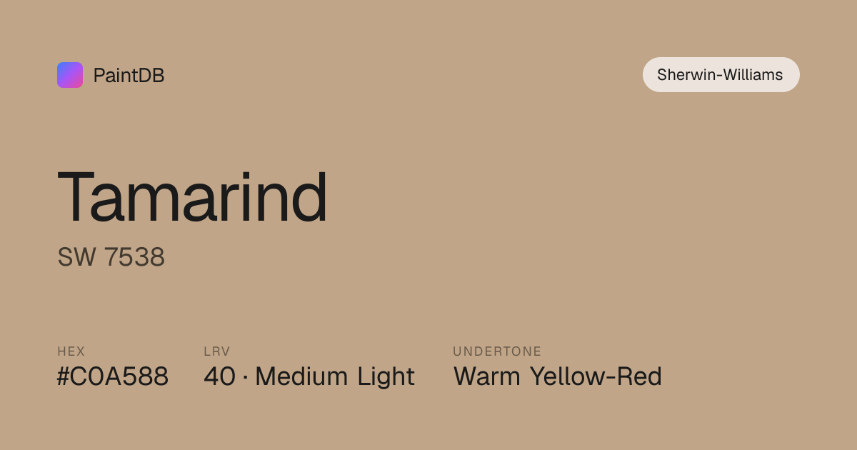 Sherwin-Williams Tamarind (SW 7538) — Warm Beige, LRV 40 | PaintDB