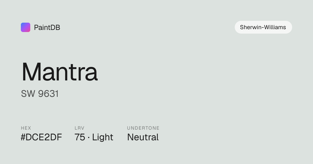 Sherwin-Williams SW 9631 Mantra — White, LRV 75 | PaintDB